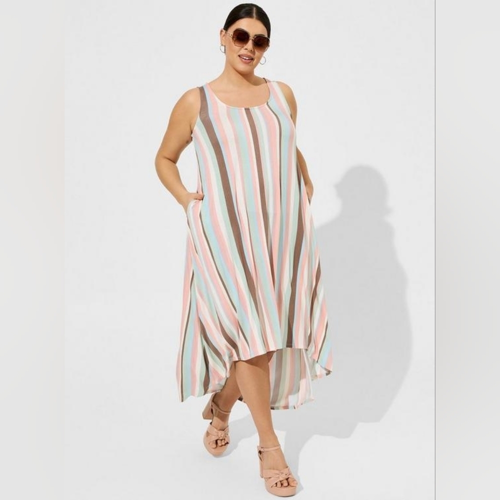 Torrid Colorful Striped Maxi Jersey Hi Low Sleeveless Dress Women's Plus Size 1X